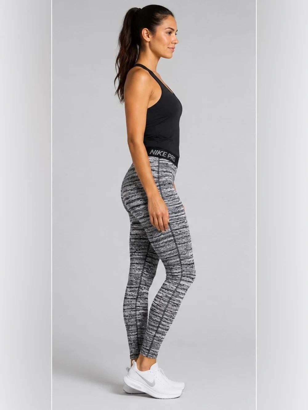 Nike Pro Dri-FIT Gray Black Printed Compression Leggings Women’s Medium M EUC